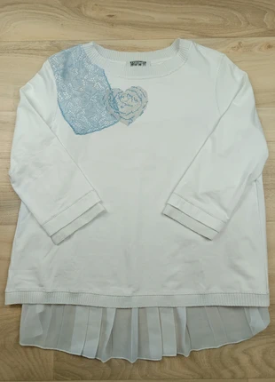 Pull Elsa Cavaletti blanc dentelle bleue et tissu plissé transparent au dos, marque: Elisa Cavaletti, état: Neuf sans étiquette, taille: M / 38 / 10, 40,00 €, 42,70 € Protection acheteurs incluse