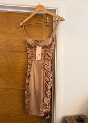 Oh Polly Tan Champagne Bronze Gold Satin Bustier Cup Corset Style Ruched Side Bodycon Dress, brand: Oh Polly, condition: New with tags, size: S / UK 8-10, £22.00, £23.80 includes Buyer Protection Pro
