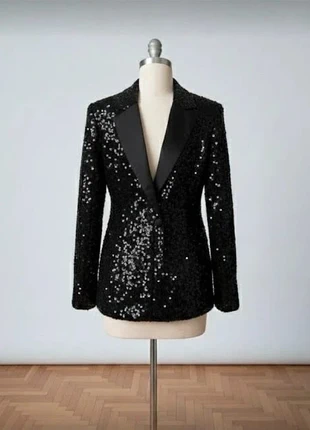Blazer à paillettes noir cintré – style chic de soirée, brand: modestdressing, condition: Very good, size: L / 40 / 12, €42.00, €44.80 includes Buyer Protection