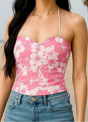 Top à fleurs froncé été - Taille S - dos nu, marque: Rose, état: Très bon état, taille: S / 36 / 8, 8,00 €, 9,10 € Protection acheteurs (Pro) incluse