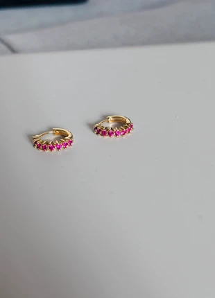Wolf & Badger Elevated 9MM Gold Plated Huggies Hoop Earrings With Ruby Pink Cubic Zirconia Crystals, brand: Wolf & Badger, condition: New without tags, £11.55, £12.83 includes Buyer Protection