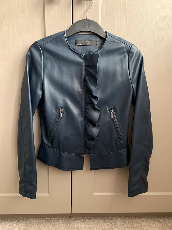 ZARA navy faux leather jacket XS - Vinted