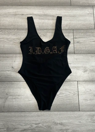 Missguided black swimsuit with gold diamante IDGAF lettering, brand: Missguided, condition: Very good, size: S / UK 8-10, £5.00, £5.95 includes Buyer Protection
