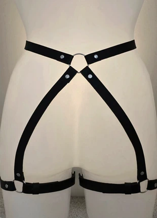 Plus Size Black Faux Leather Leg Garter Waist Harness Belt With Silver Studs & O Rings, condition: New without tags, size: Adjustable, £9.99, £11.19 includes Buyer Protection