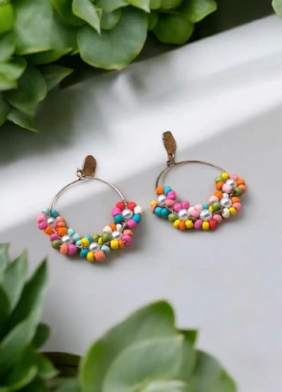 Boucles d'oreilles pendantes multicolores acier inoxydable doré et perles, condition: Very good, €12.00, €13.30 includes Buyer Protection