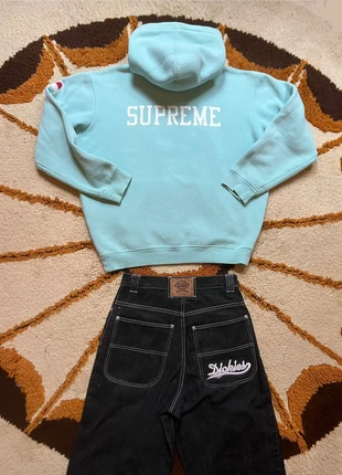 Pull / sweat / hoodie à capuche collab Supreme X Champion / couleur vert eau, marque: Supreme, état: Très bon état, taille: L, 49,00 €, 52,15 € Protection acheteurs incluse