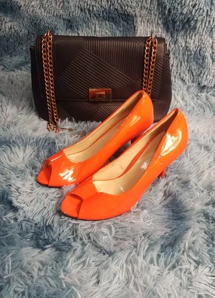 Parmars Women Orange Peep Toe Patent Heels – UK 3, brand: Parmars, condition: Good, size: 3, £7.99, £9.09 includes Buyer Protection