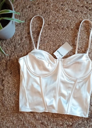 Top court brassière corset satin ivoire blanc cassé chic, marque: Pimkie, état: Neuf avec étiquette, taille: S / 36 / 8, 7,00 €, 8,05 € Protection acheteurs (Pro) incluse