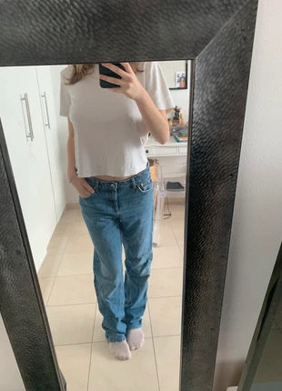 Pantalon bleu droit large, merk: ONLY, staat: Heel goed, maat: Overige, € 13,00, € 14,35 inclusief Kopersbescherming