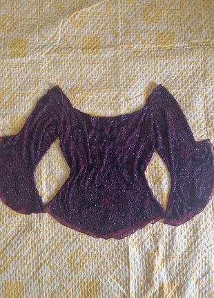 Sheer Beaded Bell Sleeve Top / Y2K Fairycore Blouse / Burgundy Partywear, brand: Made in India, condizioni: Nuovo senza cartellino, taglia: L / IT 44 / EU 40, €69.00, €73.15 include la Protezione acquisti
