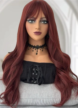 Perruque perrücke wig longue wavy rouge bordeaux avec frange, marca: givenza, estado: Muy bueno, 20,00 €, 21,70 € Protección al comprador Pro incluida