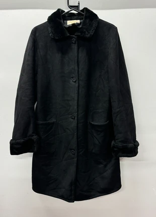 Vintage Talbots Black Faux Suede Coat Faux Fur Collar & Cuffs | Penny Lane Aesthetic, brand: Talbots, condition: Good, size: S / UK 8-10, £38.00, £40.60 includes Buyer Protection