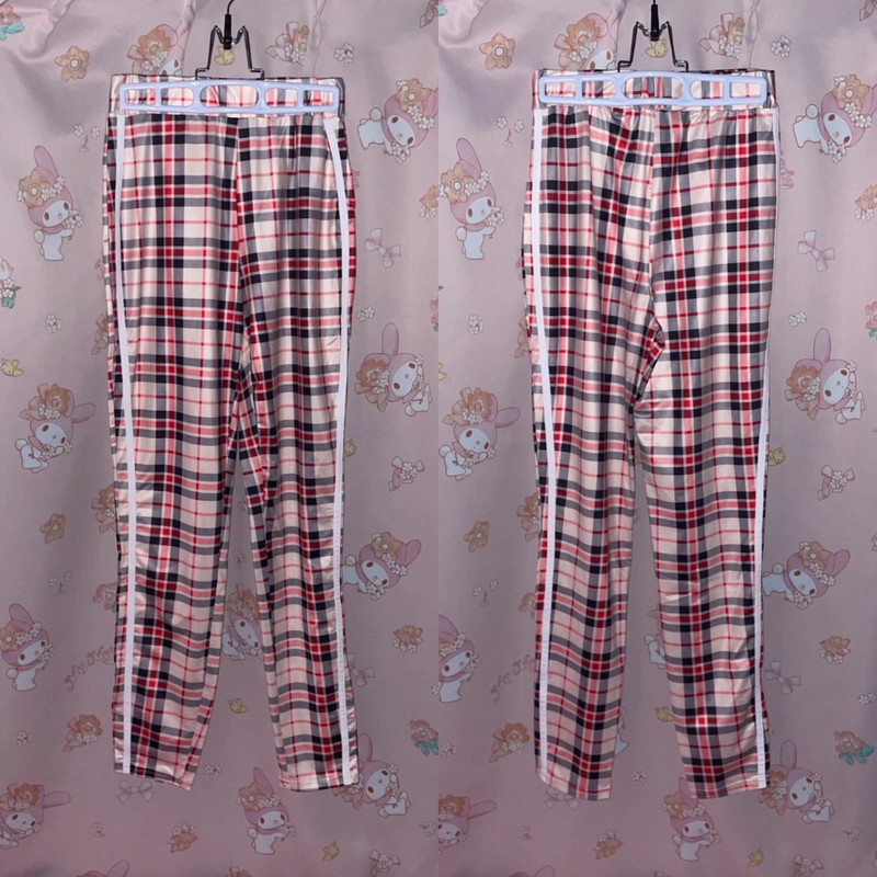 SHEIN Side Stripe Plaid Leggings 1