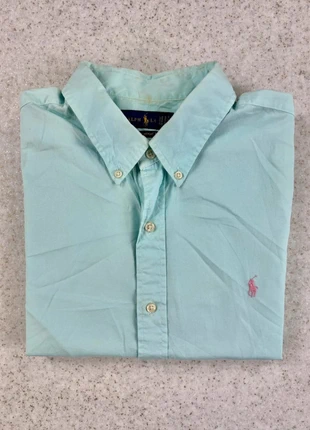 FCC387 - Chemise turquoise à col Ralph Lauren logo brodé en coton manches longues XL homme old money, brand: Ralph Lauren, condition: Very good, size: XL, €30.00, €32.20 includes Buyer Protection Pro