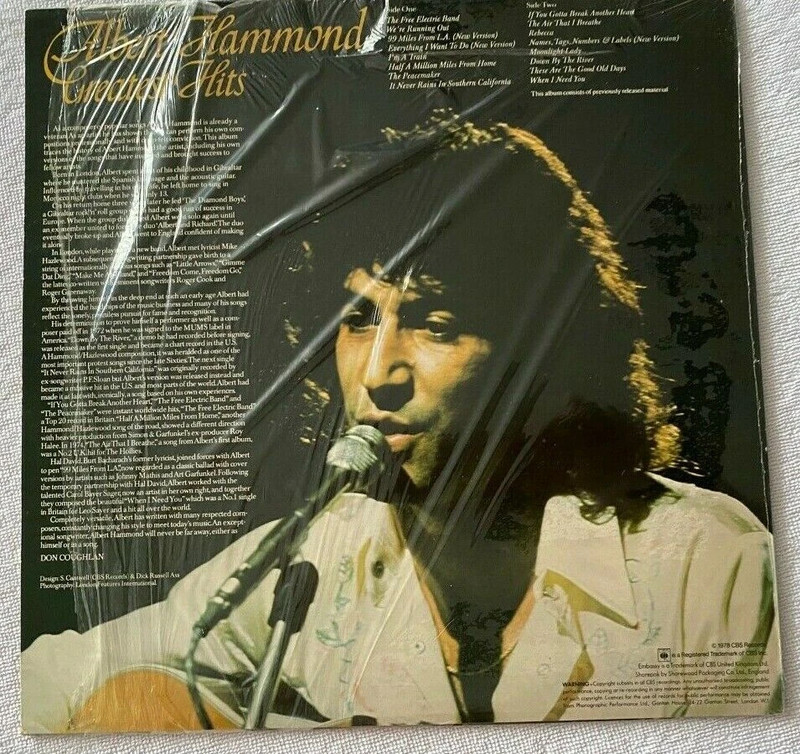 Albert Hammond Greatest Hits LP, RARE 1978 UK Embassy Press, 2