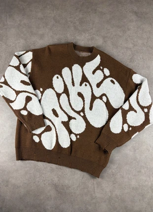 Pull oversize, knit Y2K en coton marron à motif « Spike » blancs - Vintage, brand: Aesthetic, condition: Very good, size: XL, €35.00, €37.45 includes Buyer Protection Pro