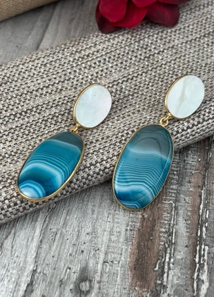 Superbe boucles d’oreilles agate Botswana et essence de nacre, staat: Heel goed, € 18,00, € 19,60 inclusief Kopersbescherming Pro