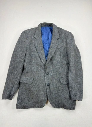 Blazer homme Harris Tweed Dunn & Co Vintage Y2K laine vierge chevrons gris-bleu – Taille L, marque: Harris Tweed, état: Très bon état, taille: L, 60,00 €, 63,70 € Protection acheteurs (Pro) incluse