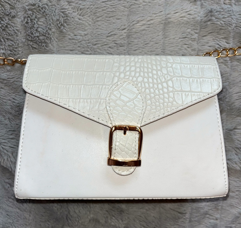 Missguided White Croc Print Shoulder Bag with Gold Chain