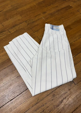 Pantalon vintage à rayures verticales bleu marine sur fond blanc,, marca: Vintage Dressing, estado: Muito bom, tamanho: S / 36 / 8, €6.00, €7.00 inclui Proteção do Comprador