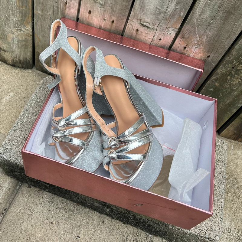 Women s 6 inches high heels platform ankle strap bling sandals open toe shoes Vinted