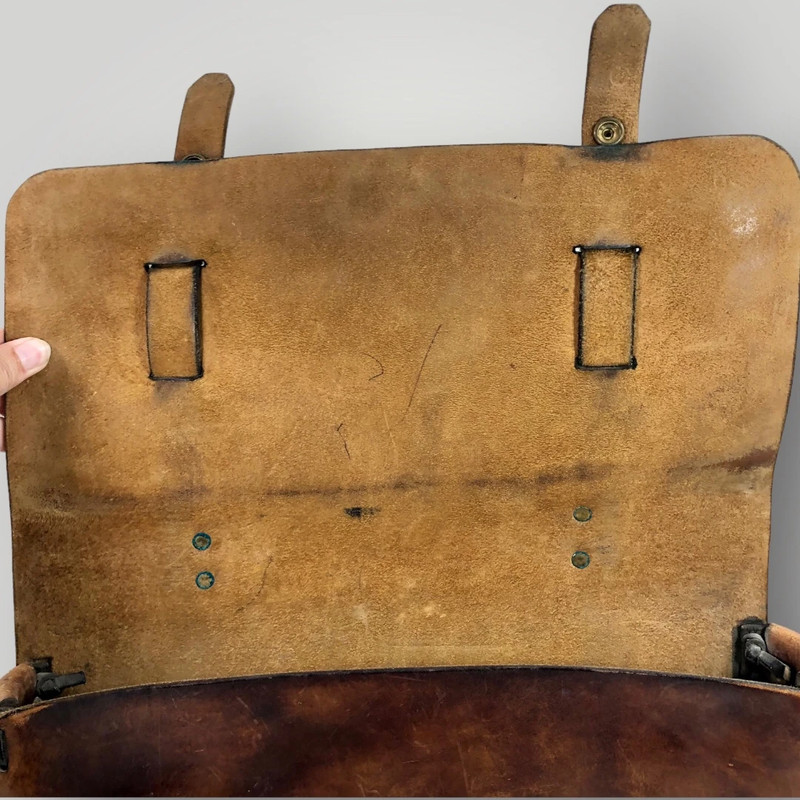 Old West Antique Leather Messenger Bag Brass Snaps Very Old RARE 3