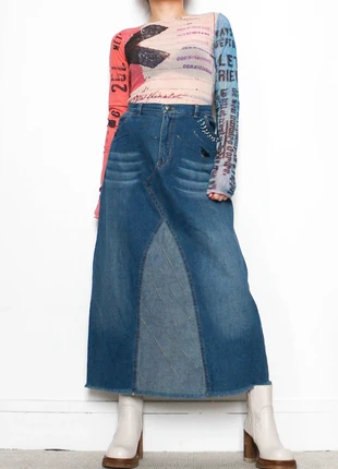 Denim maxi skirt with vertical stitches | Jupe longue en jean avec coutures ressorties verticales, marque: Vintage, état: Très bon état, taille: M / 38 / 10, 14,00 €, 15,40 € Protection acheteurs (Pro) incluse