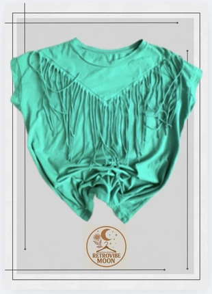 Boho Fringe Top Turquoise – Festival Western Style Size L, marca: Local, estado: Muito bom, tamanho: L / 40 / 12, €5.95, €6.95 inclui Proteção do Comprador