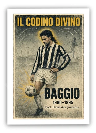 Baggio #10 Juventus Football Print | Il Codino Divino Retro Poster | A4 Glossy Serie A Wall Art, condition: New with tags, £7.50, £8.58 includes Buyer Protection Pro