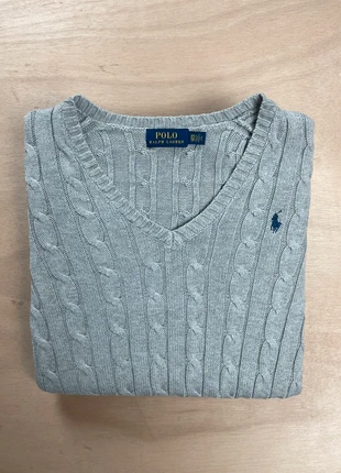 Pull col V torsadé/tressé/ondulé gris coton Ralph Lauren femme manches longues logo brodé taille XS, marque: Ralph Lauren, état: Bon état, taille: XS / 34 / 6, 40,00 €, 42,70 € Protection acheteurs incluse