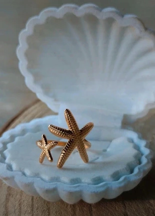 Bague à double étoiles de mer martelées en acier inoxydable, brand: Tendance, condition: Very good, size: Adjustable, €8.50, €9.63 includes Buyer Protection Pro