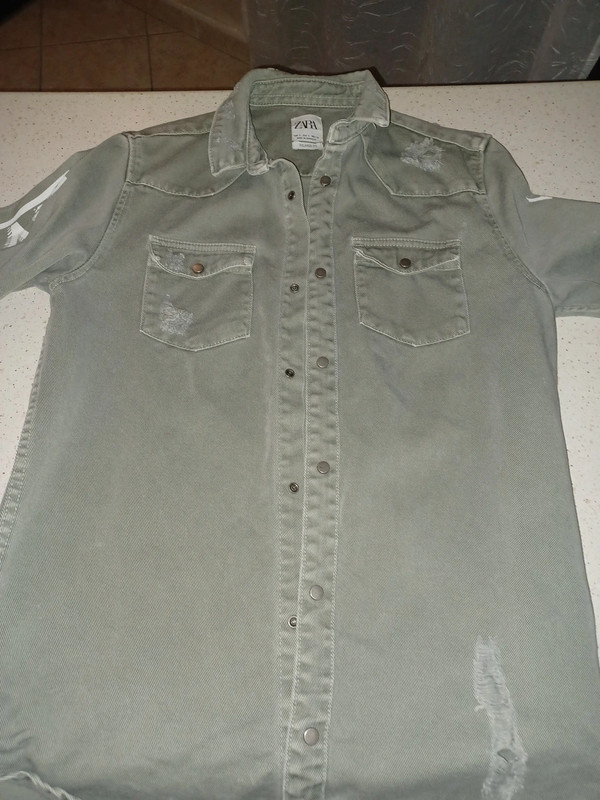 Camicia verde chiaro di jeans 1