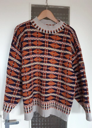 Pull vintage motif orange, beige et violet, brand: Point Zero, condition: Very good, size: M / 38 / 10, €20.00, €21.70 includes Buyer Protection