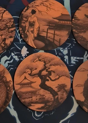 Lot de 6 desous de verres Japonais en Bois, brand: Dimension, condition: Like new, €6.00, €7.00 includes Buyer Protection