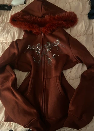 Red/burgundy y2k hoodie with gems + fur hood, brand: y2k, condition: New without tags, size: S / UK 8-10, £35.00, £37.45 includes Buyer Protection