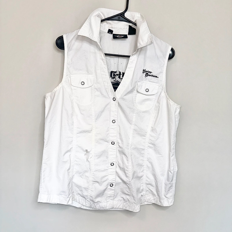 Harley Davidson White Button Down Vest Size XL 1