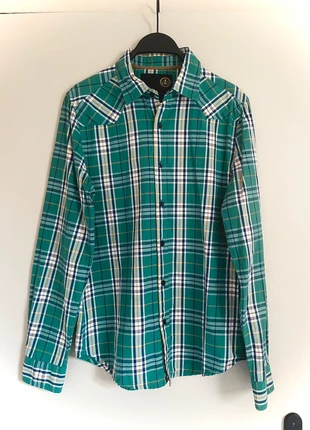 Chemise vintage Bizzbee – à carreaux verts, bleus et jaunes – Taille S, 100% coton, marque: Bizzbee, état: Très bon état, taille: S, 1,75 €, 2,54 € Protection acheteurs incluse