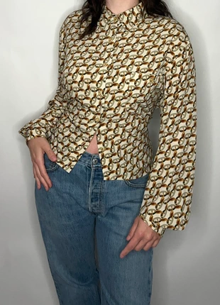 1990s beige printed country western academia siren whimsigoth witch gipsy Delmod blouse, marque: Vintage, état: Très bon état, taille: XL / 42 / 14, 15,00 €, 16,45 € Protection acheteurs (Pro) incluse