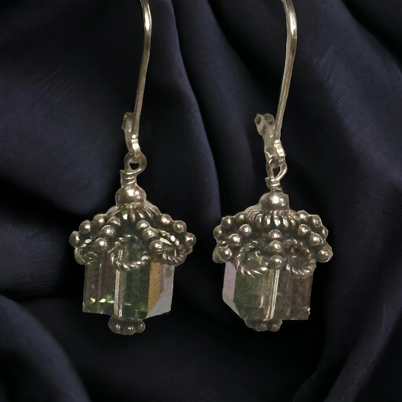 925 silver AB crystal cube lever back drop earrings 2