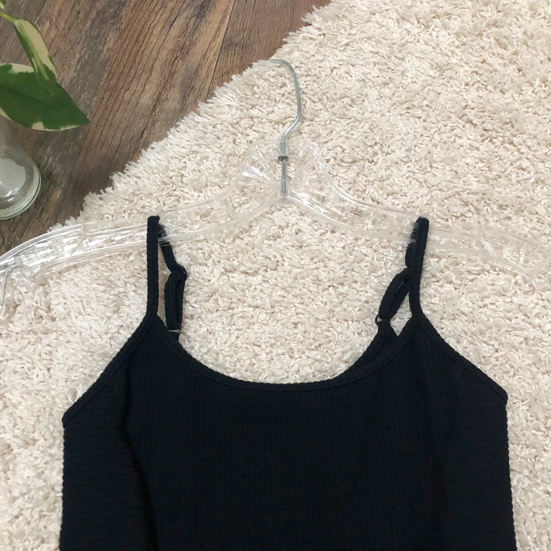 American Eagle Size Small Black Ribbed Cami Thong Bodysuit 2