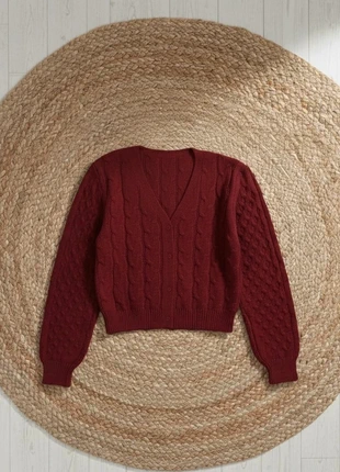 Cardigan en maille torsadée bordeaux à col V, brand: Firferie, condition: Very good, size: S / 36 / 8, €38.90, €41.55 includes Buyer Protection