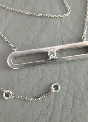 collier chaine forçat pendentif barre ovale zirconium gris argent massif 925 femme jeune fille, merk: argent massif 925, staat: Heel goed, € 33,00, € 35,35 inclusief Kopersbescherming Pro