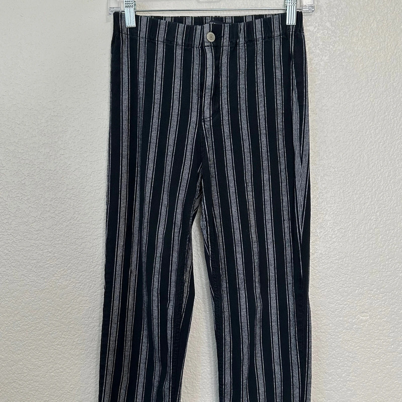 Brandy Melville 100% Cotton Black White Striped Cropped Pants 2