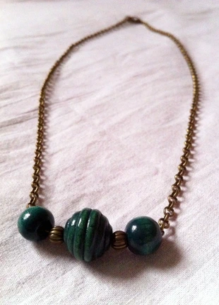 Collier en chaîne de laiton et perles de bois, marque: Fait Main, état: Neuf avec étiquette, 6,00 €, 7,00 € Protection acheteurs incluse