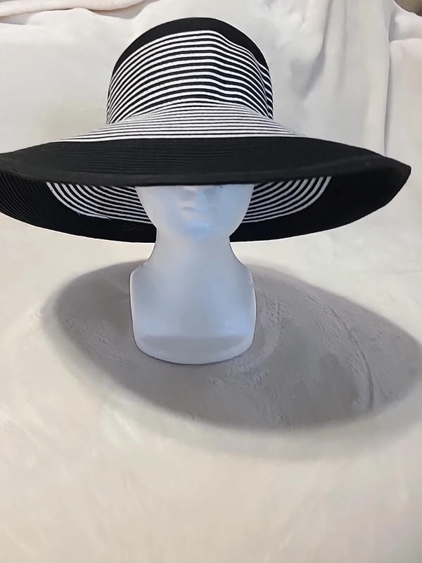 San Diego Hat Co. Women's Wide Brim Sun Hat Black White Stripe O/S 1
