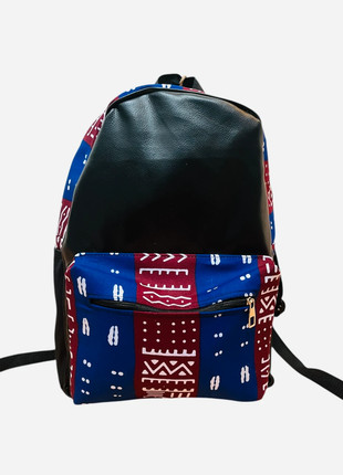 Sac à dos en Wax et simili cuir, Made in Afrique (fait main), Bleu et Rouge, marque: Africa, état: Neuf sans étiquette, 59,00 €, 62,65 € Protection acheteurs incluse