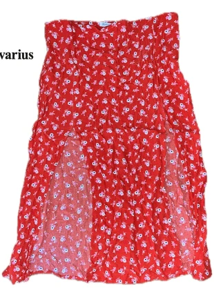 Jupe fleurie rouge - Stradivarius, brand: Stradivarius, condition: Very good, size: XL / 42 / 14, €15.00, €16.45 includes Buyer Protection