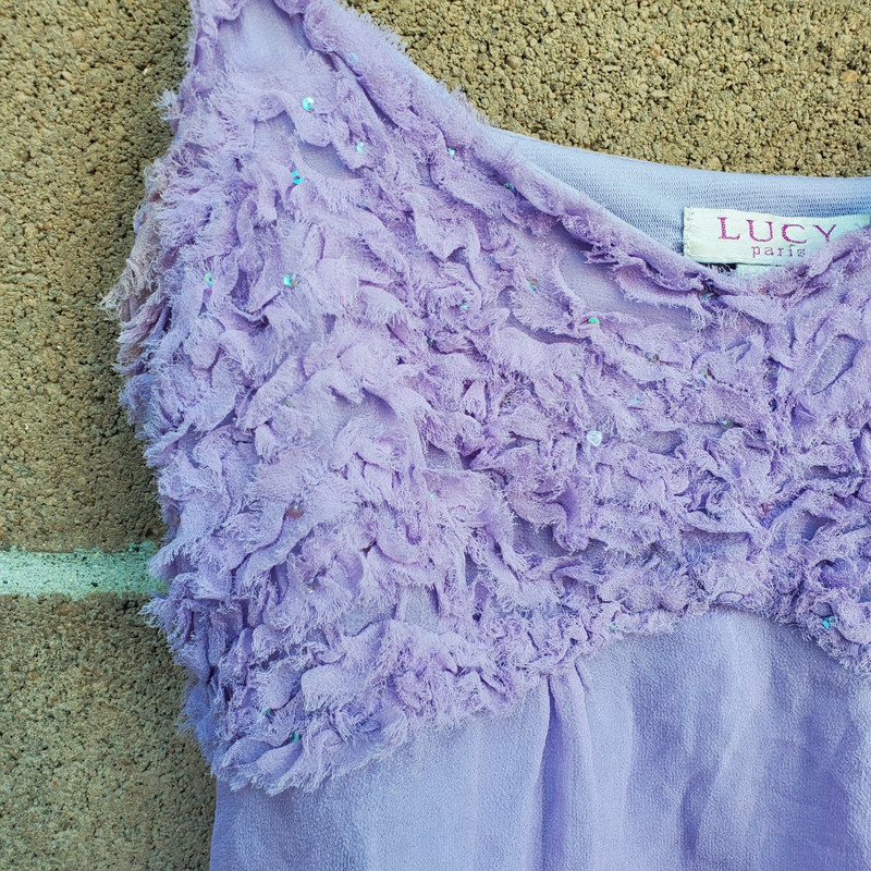 Vinatge y2k lavender silk sequin flowy fairy top 2