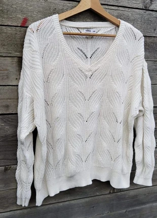 Pull col V en maille texturée et ajourée 100 % coton coloris blanc cassé Marque Gémo Taille 46, marke: Gémo, zustand: Neu, größe: XXXL / 46 / 18, 14,00 €, 15,40 € inklusive Vinted-Käuferschutz