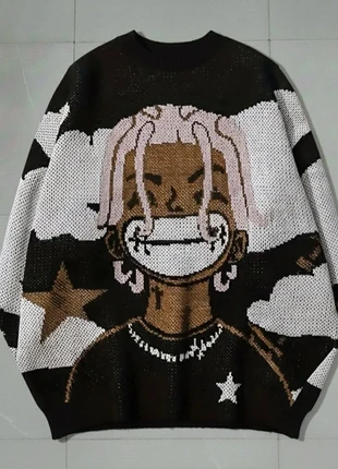 Pull Oversize Motif Anime Streetwear Hip Hop Grunge Y2K Noir ( Taille M ), marca: Vintage Dressing, estado: Muito bom, tamanho: S / 36 / 8, €54.99, €58.44 inclui Proteção do Comprador